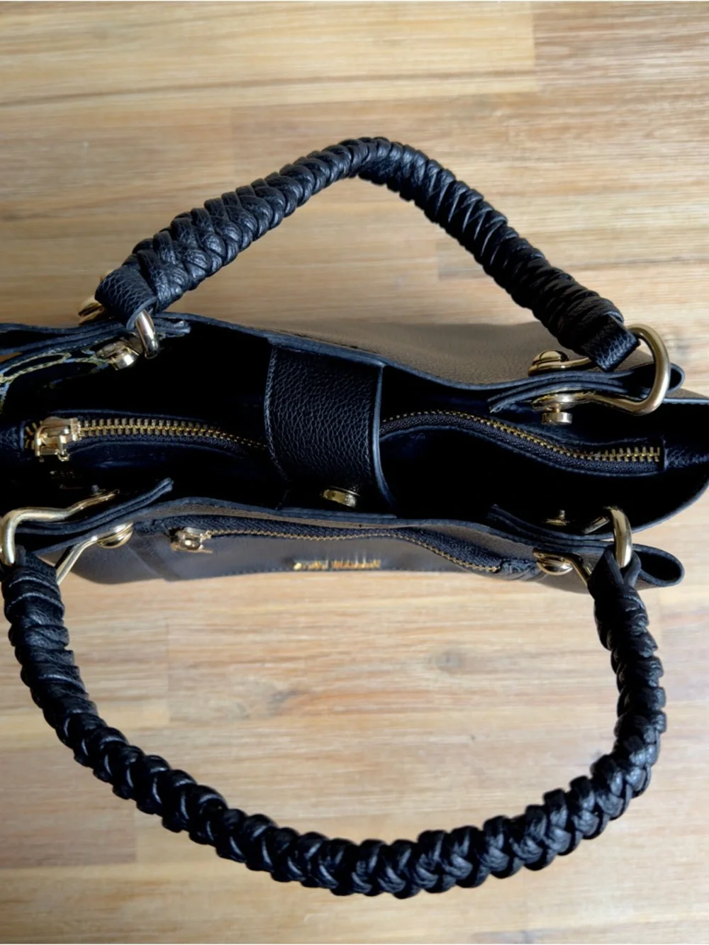 Steve Madden Black Satchel with Gold Hardware and Braided Handles